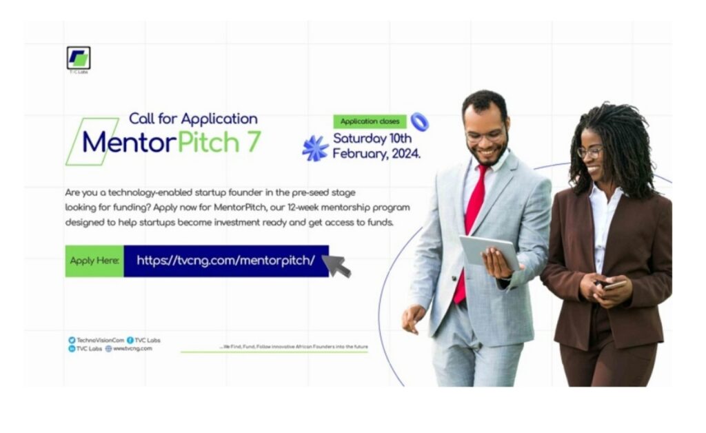 Apply for TVC Labs MentorPitch 2024 program for startups in Nigeria