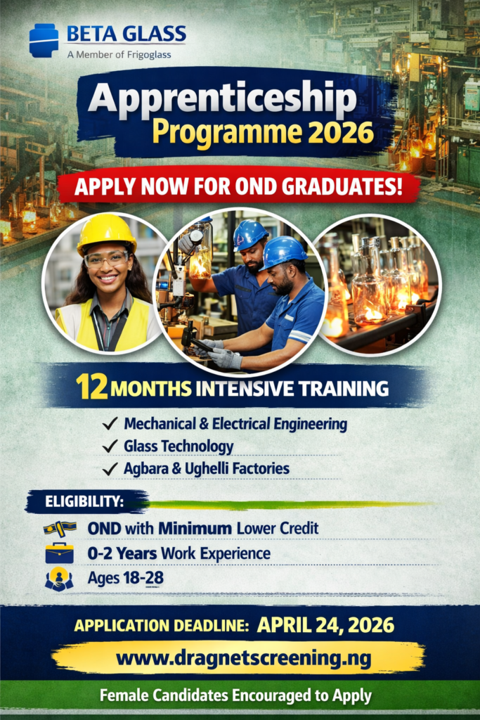 Beta Glass Plc Apprenticeship Programme 2026