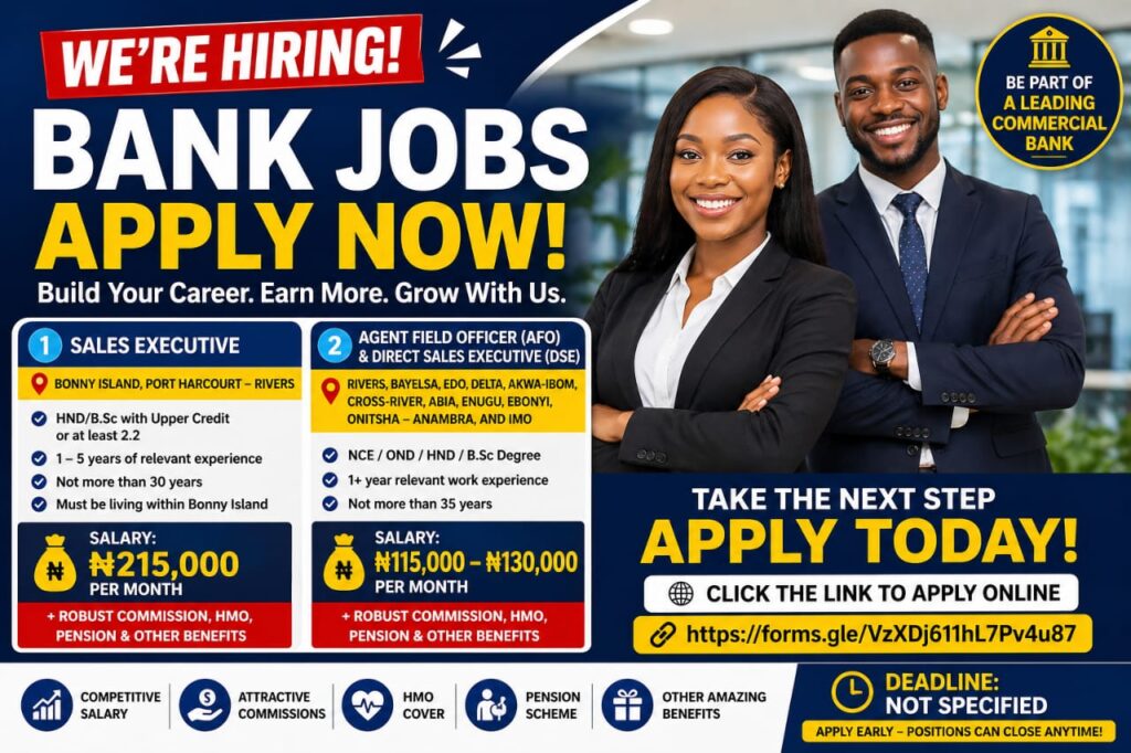 Apply for Bank Job Openings in Rivers & South-South Nigeria