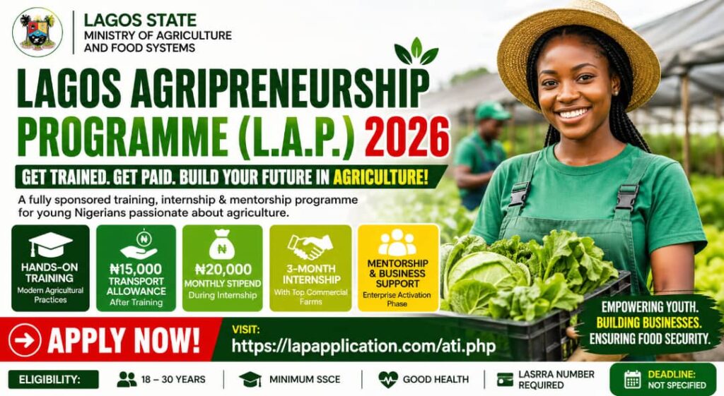 Apply Now: Lagos Agripreneurship Programme 2026 – Get Paid Training, Internship & Mentorship
