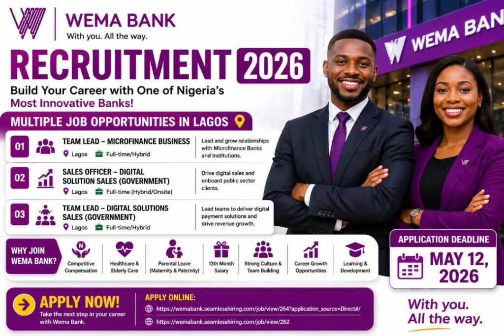 Wema Bank Recruitment 2026 – Multiple Job Openings
