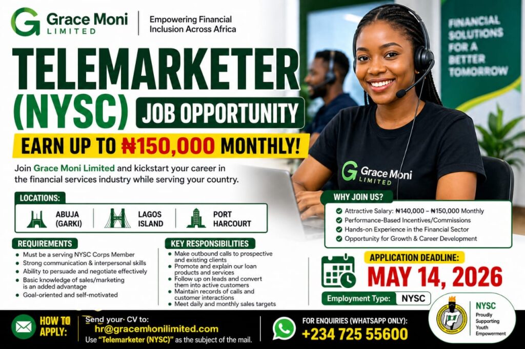 NYSC Telemarketer Job in Lagos, Abuja & Port Harcourt – Earn Up to ₦150,000 Monthly