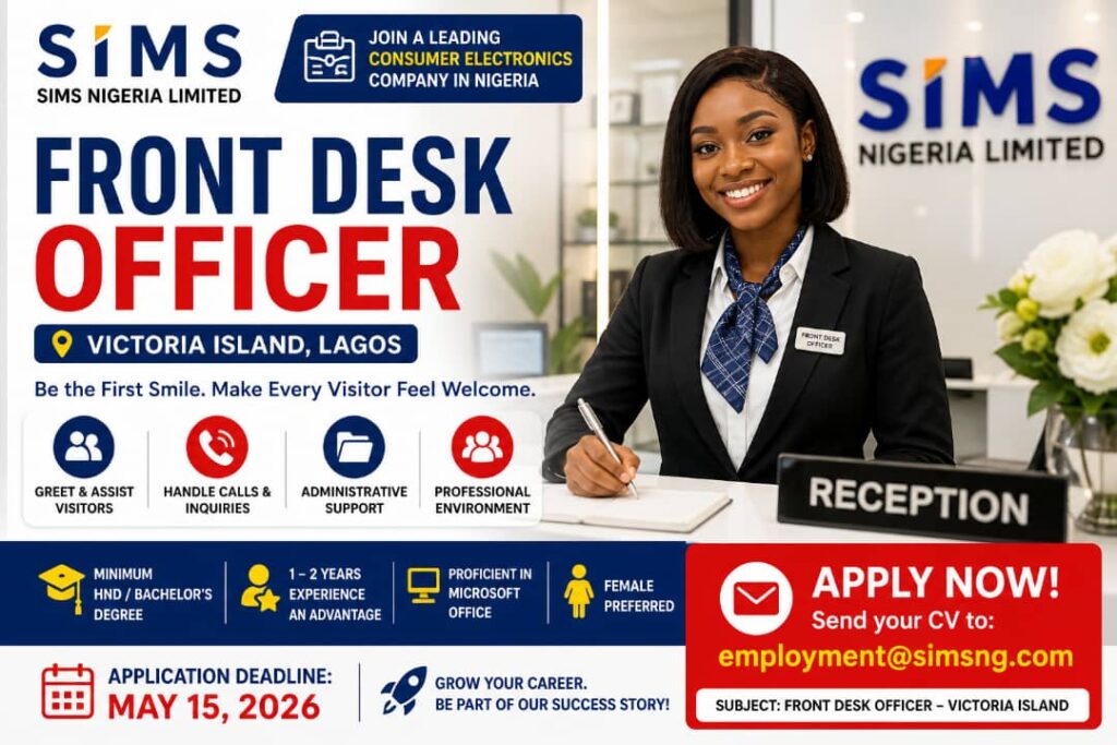 Apply for the Front Desk Officer job at SIMS Nigeria Limited in Victoria Island, Lagos