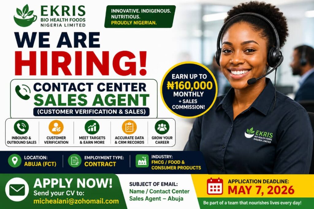 Contact Center Sales Agent Job in Abuja 2026 – Earn ₦160,000 + Commission | Apply Now Before Deadline