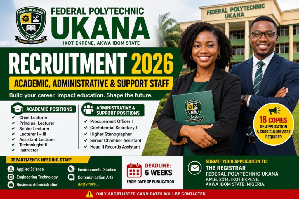 Apply for Federal Polytechnic Ukana Massive Recruitment 2026