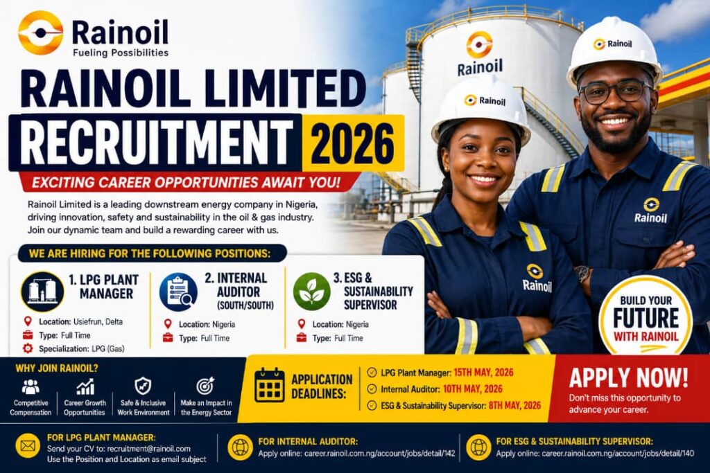 Rainoil Limited Recruitment 2026: Fresh Oil & Gas Jobs