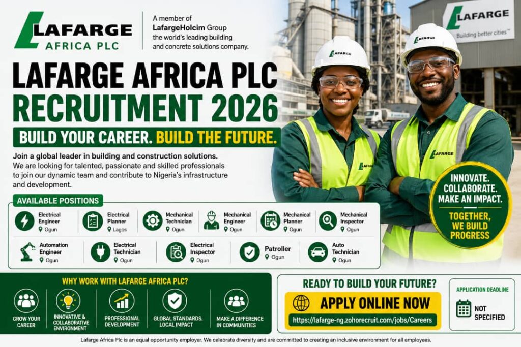 Lafarge Africa Plc Recruitment 2026: Massive Engineering & Technical Jobs | Apply Now