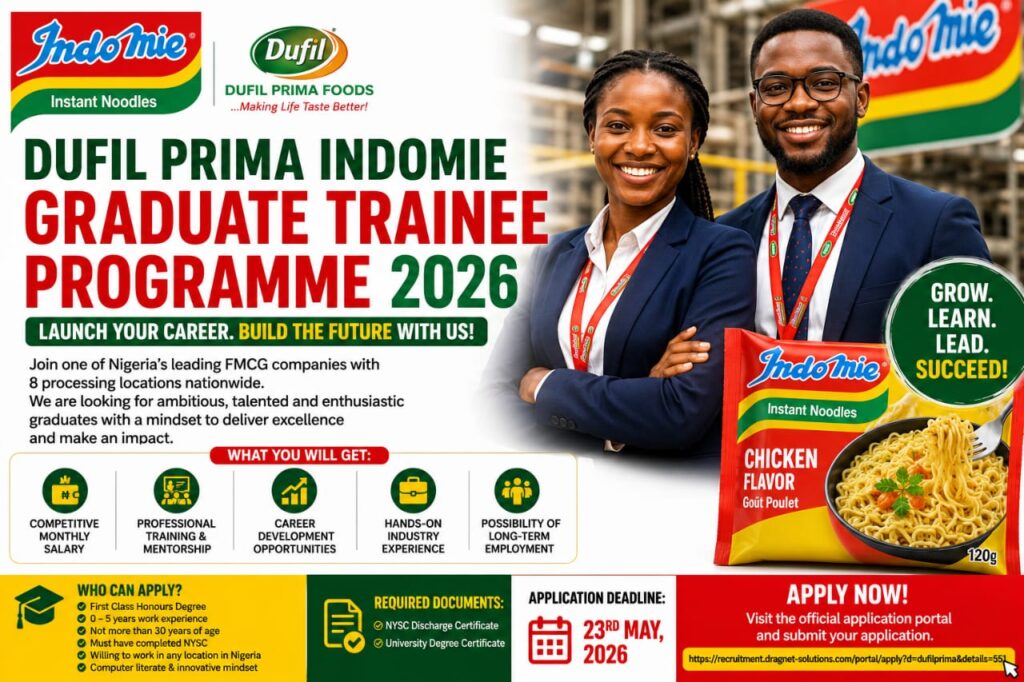Apply for Dufil Prima Indomie Graduate Trainee Programme 2026 for Fresh Graduates
