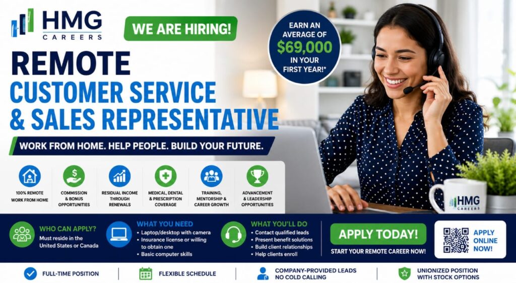 Remote Customer Service and Sales Job 2026: Earn $69,000 Per Year Working From Home