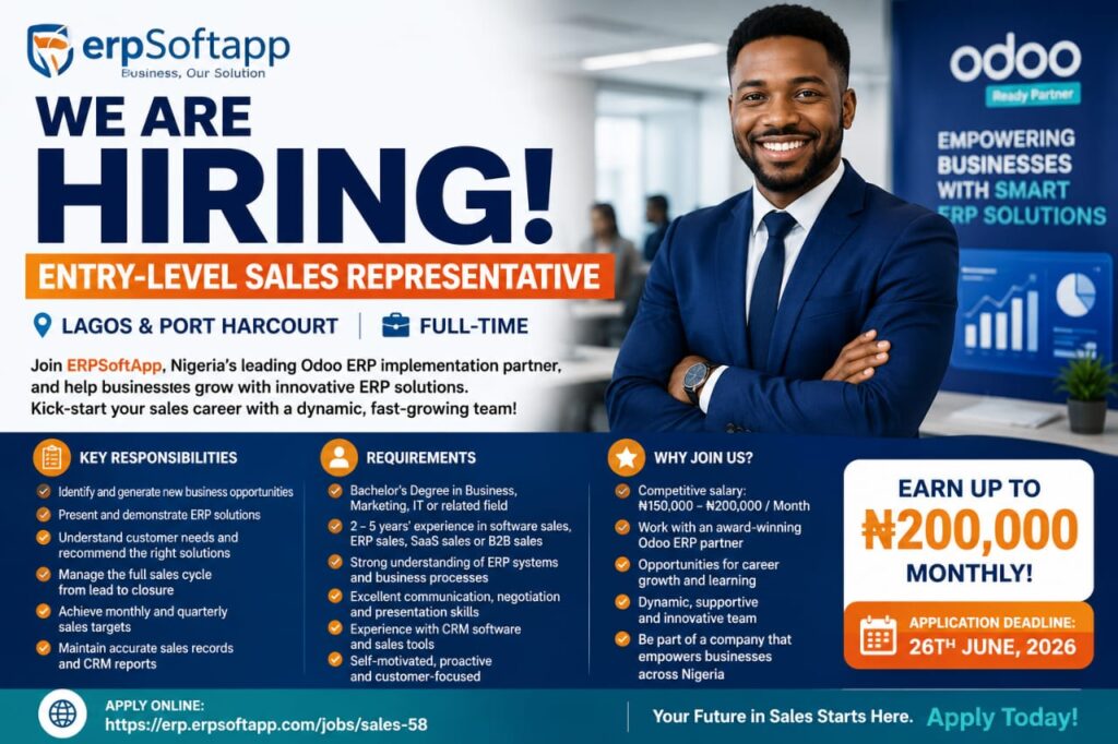 Apply Now: ERPSoftApp Hiring Entry-Level Sales Representatives – Earn Up to ₦200,000 Monthly