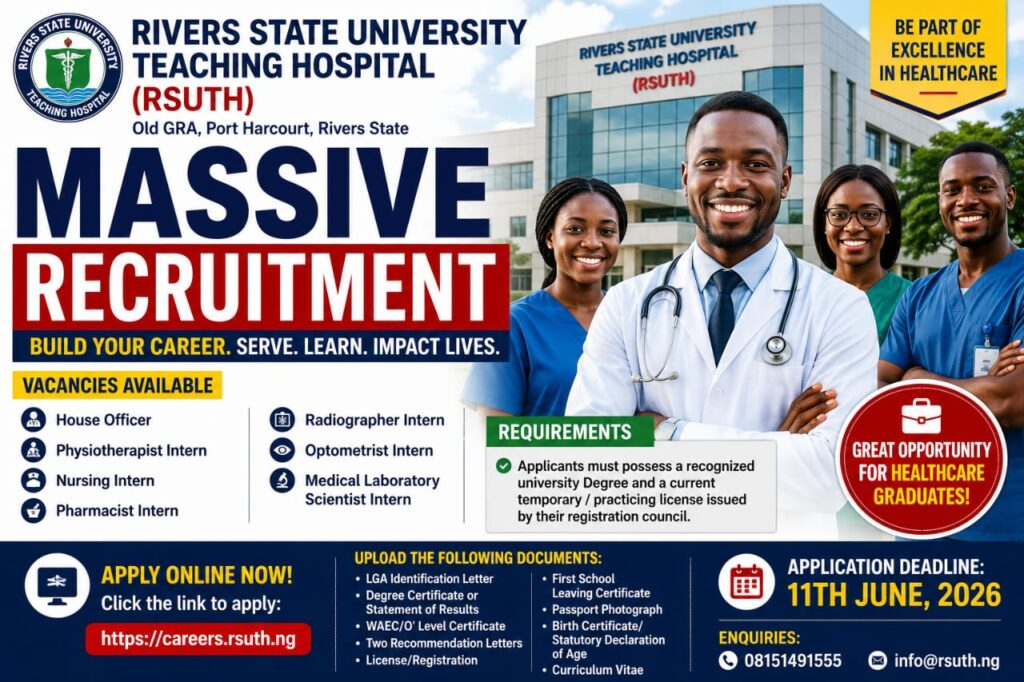Rivers State University Teaching Hospital Internship and House Officer Jobs | Apply Now